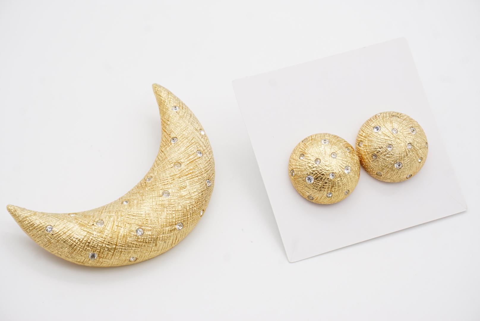 Christian Dior Vintage Crescent Moon Circle Sun Crystals Set Brooch Earrings 8