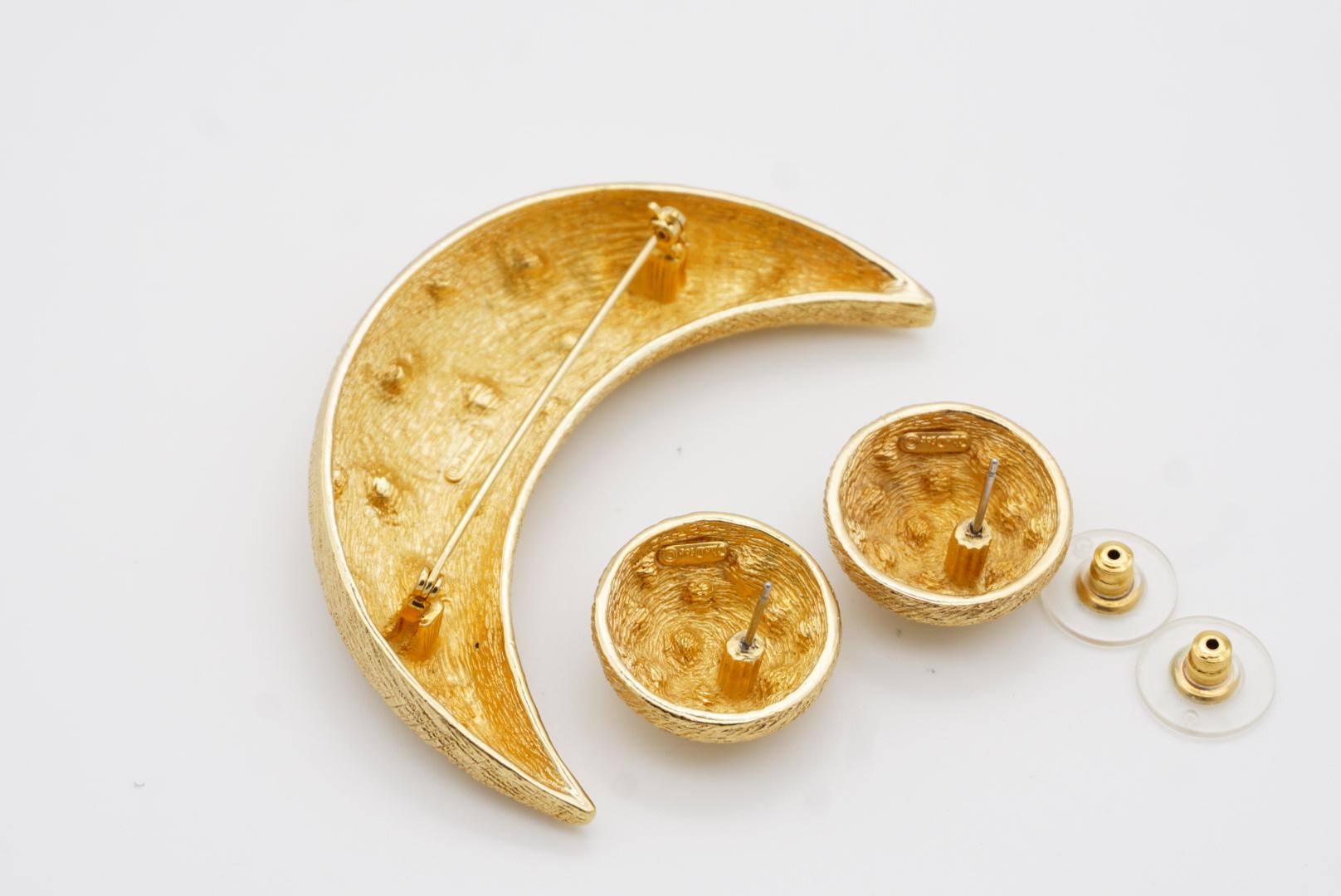 Christian Dior Vintage Crescent Moon Circle Sun Crystals Set Brooch Earrings 9