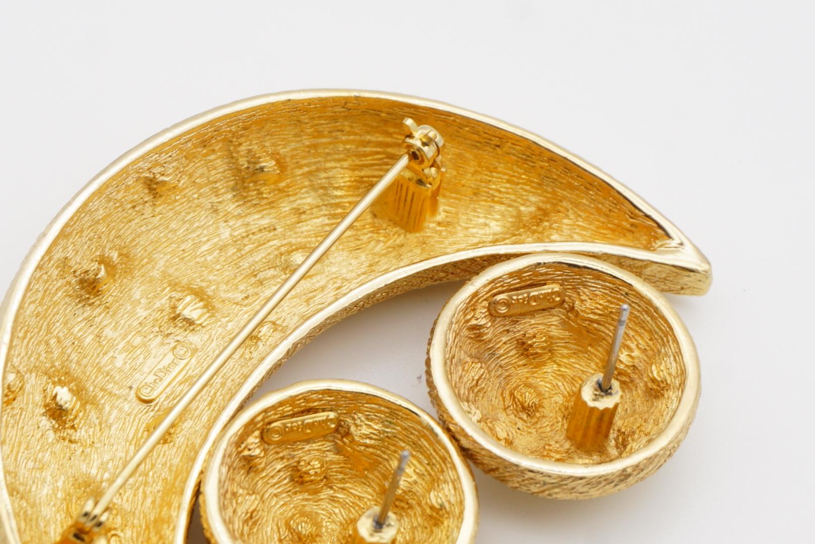 Christian Dior Vintage Crescent Moon Circle Sun Crystals Set Brooch Earrings 10