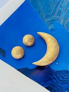 Christian Dior Vintage Crescent Moon Circle Sun Crystals Set Brooch Earrings