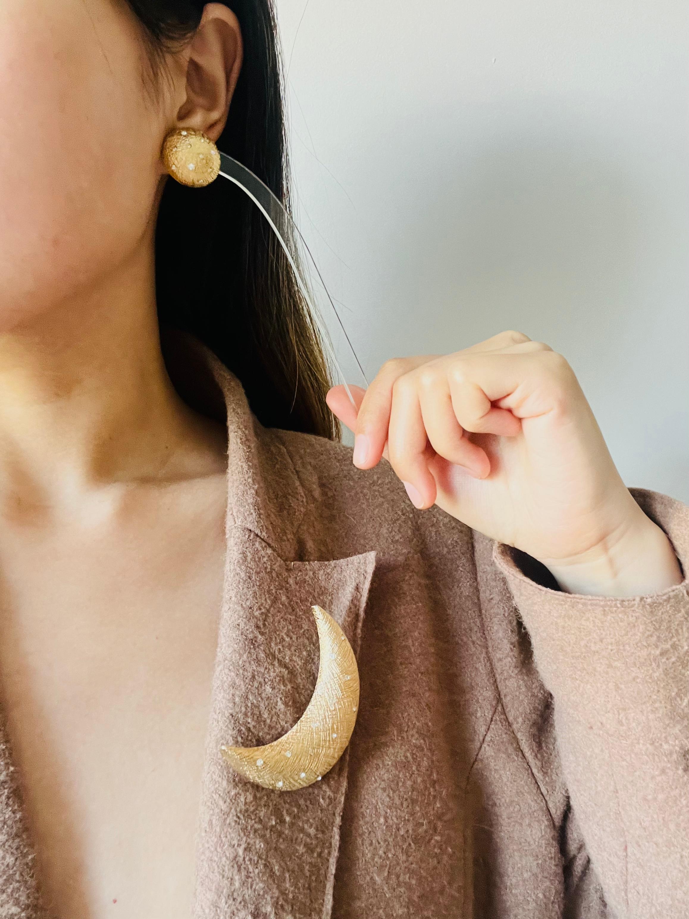 Baroque Christian Dior Vintage Crescent Moon Circle Sun Crystals Set Brooch Earrings
