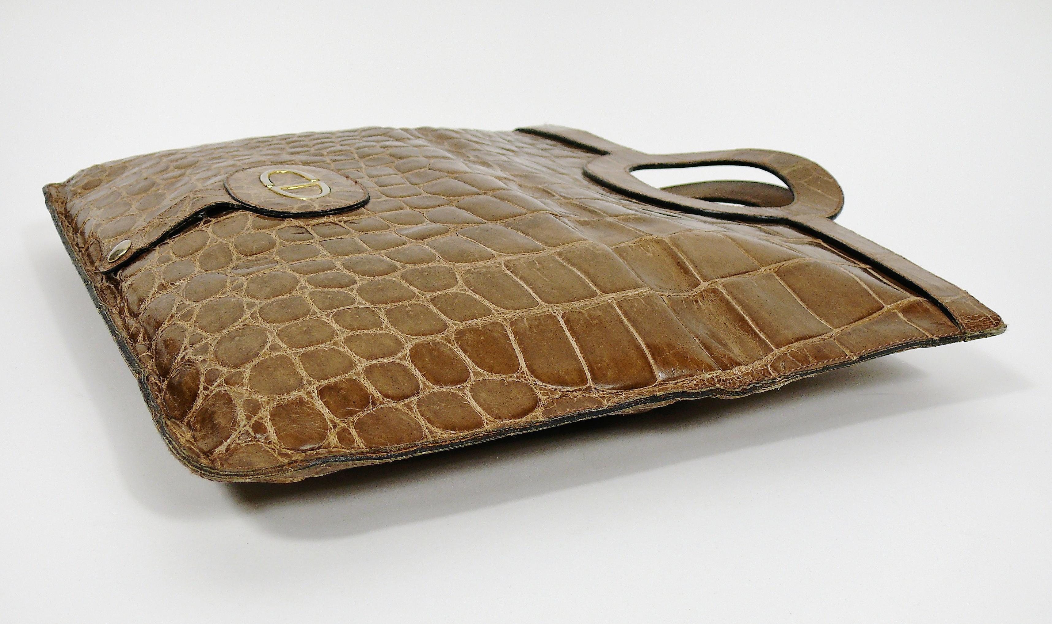 Women's Christian Dior Vintage Crocodile Leather Envelope Clutch