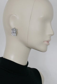 Christian Dior Vintage Crystal Logo Clip On Earrings