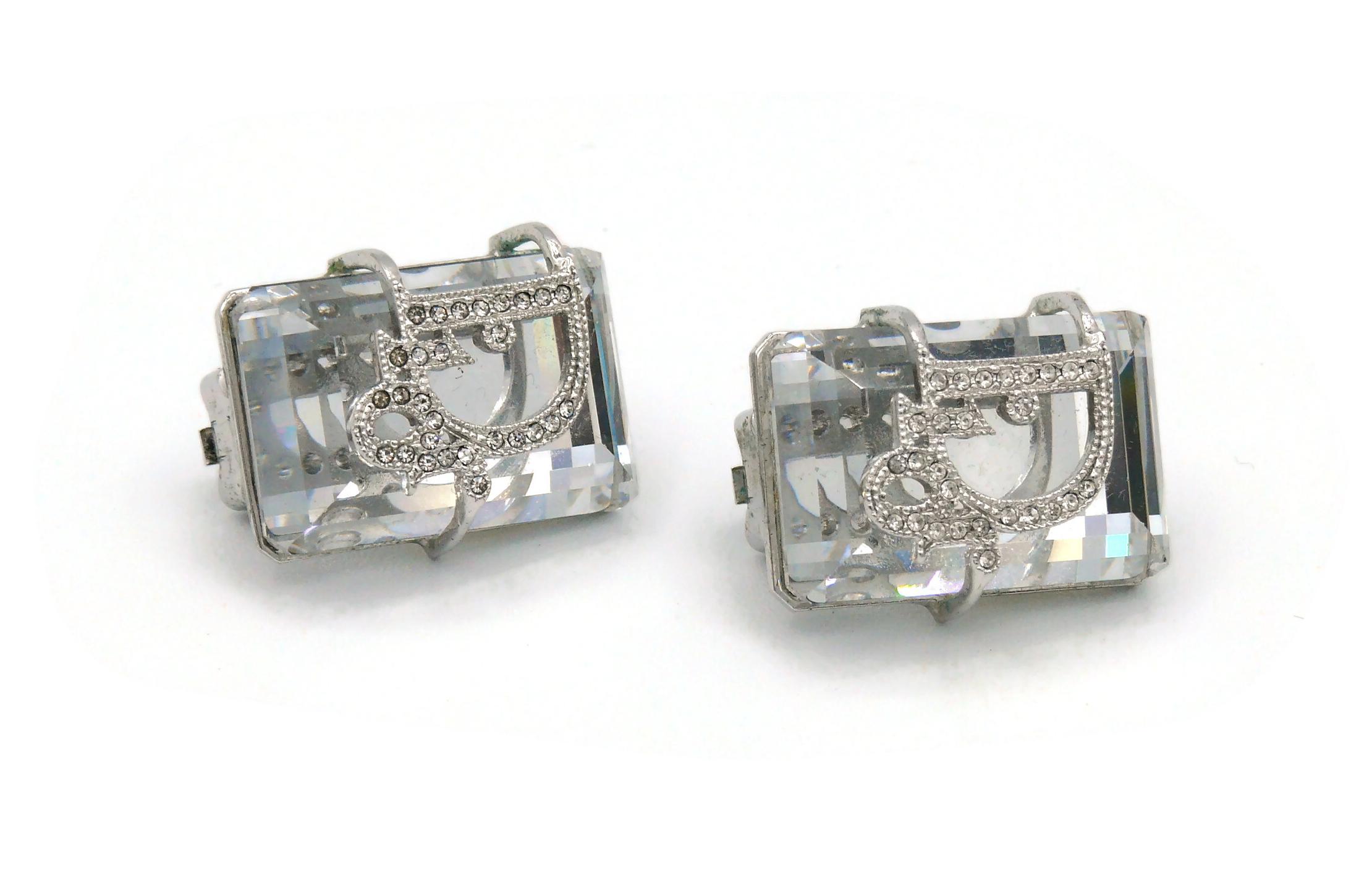 Christian Dior Vintage Crystal Logo Clip On Earrings In Good Condition For Sale In Nice, FR