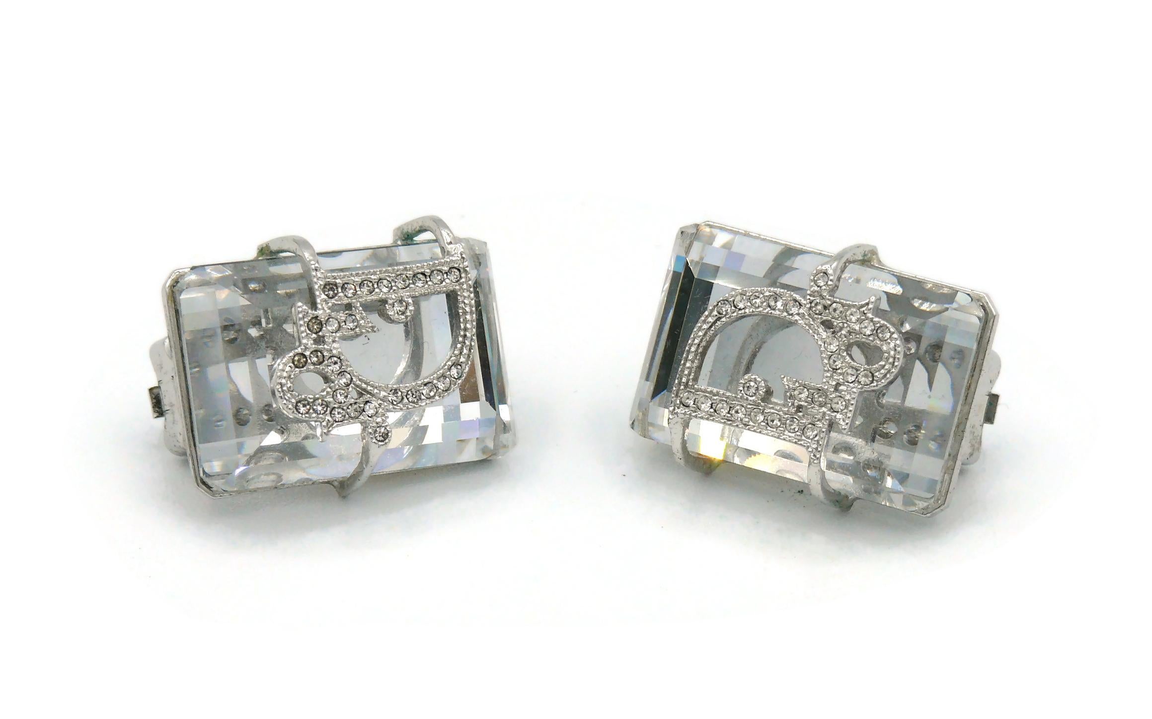 Women's Christian Dior Vintage Crystal Logo Clip On Earrings For Sale