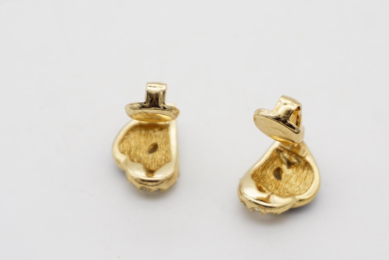 Christian Dior Vintage Kristalle Schwarzes Doppelherz ineinandergreifende Gold-Clip-Ohrringe im Angebot 8