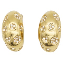 Christian Dior Vintage Crystals Large Glow Cluster Circle Hoop Domed Earrings
