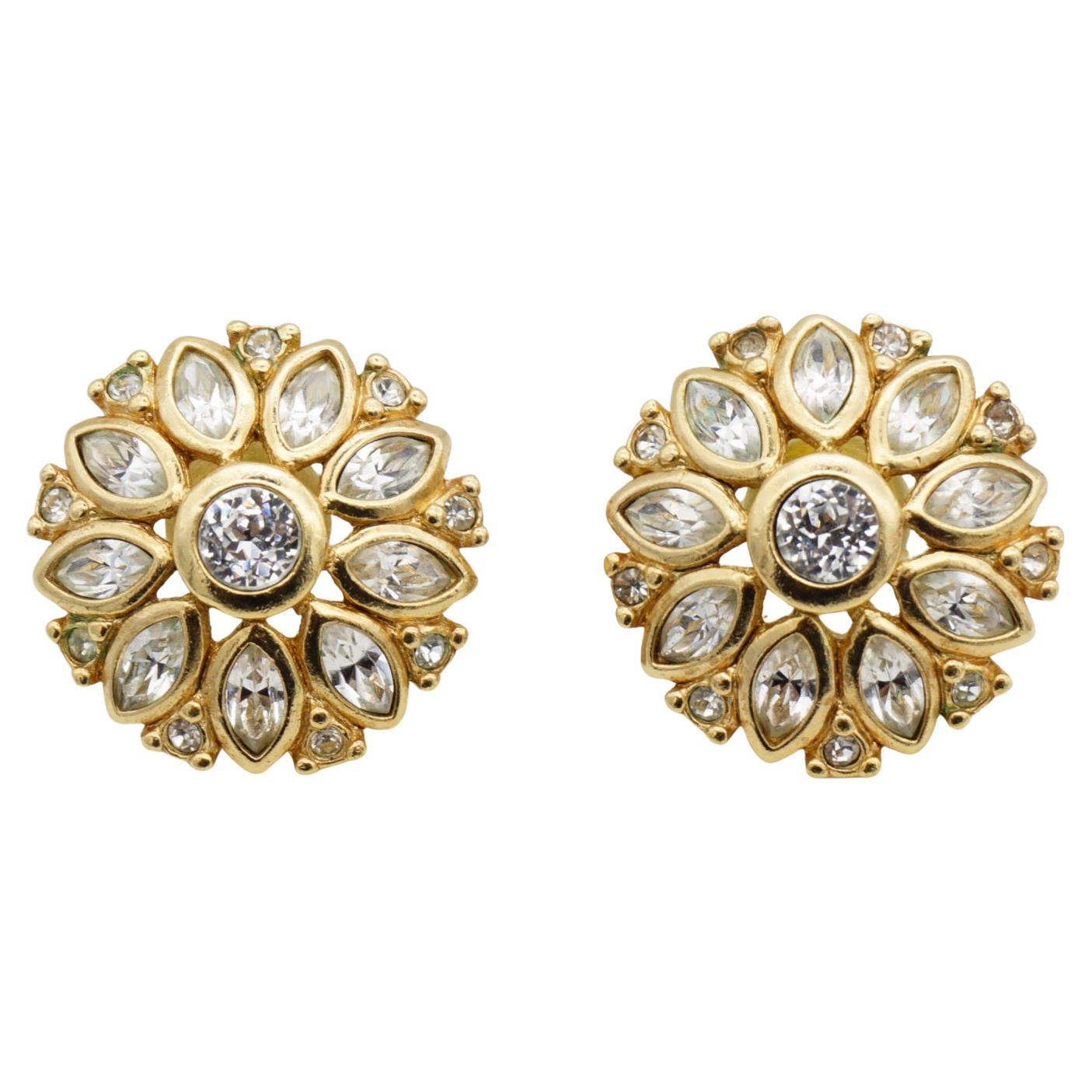 Christian Dior Vintage Pendientes Cúpula Calados Flor Círculo Marquesa Cristales