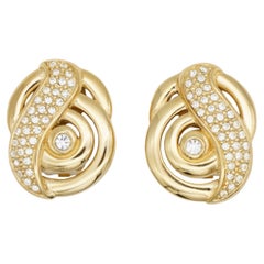 Christian Dior Vintage Crystals Music Note Swirl Twist Interlocked Clip Earrings