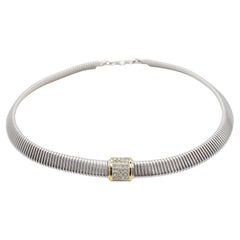 Christian Dior Vintage Crystals Square Gold Line Omega Choker Silver Necklace