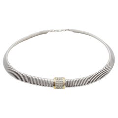 Christian Dior Vintage Crystals Square Gold Line Omega Choker Silver Necklace