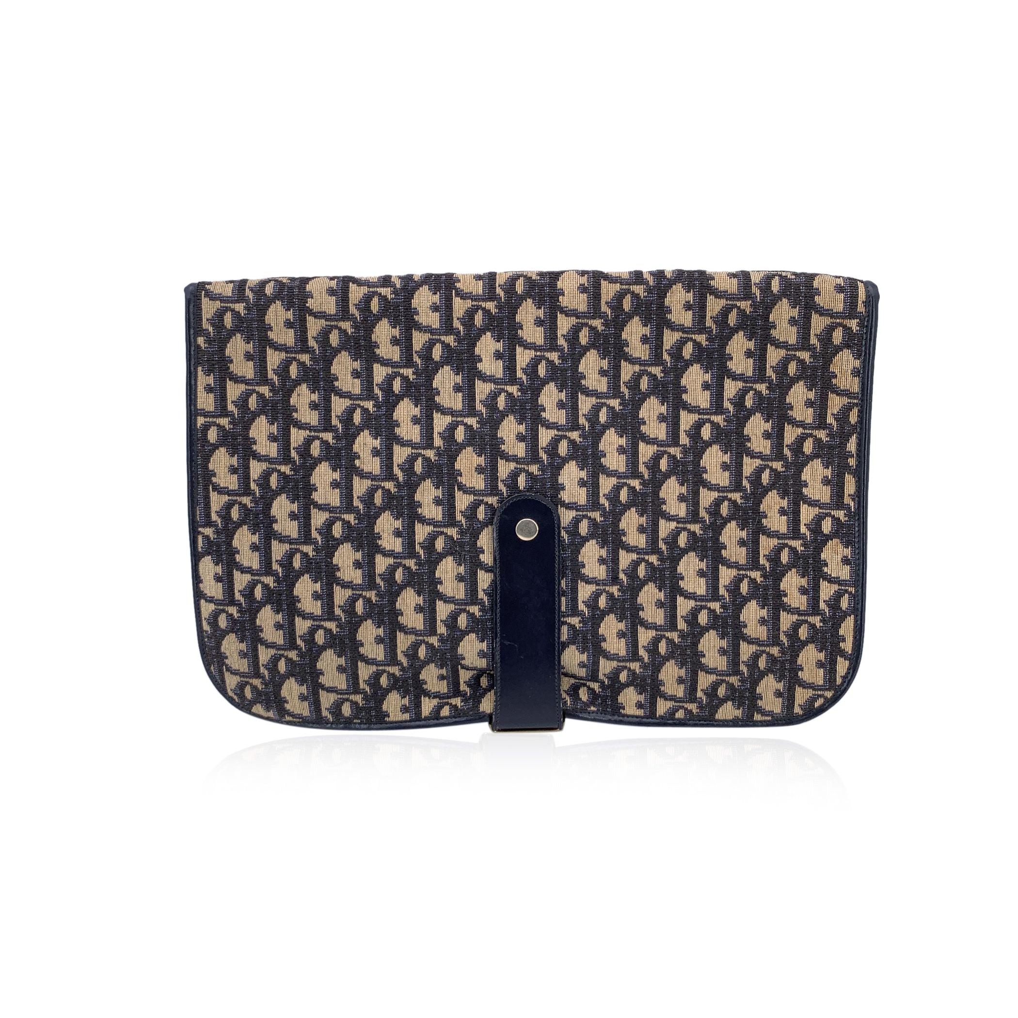 Black Christian Dior Vintage Dark Blue Oblique Monogram Clutch Bag For Sale