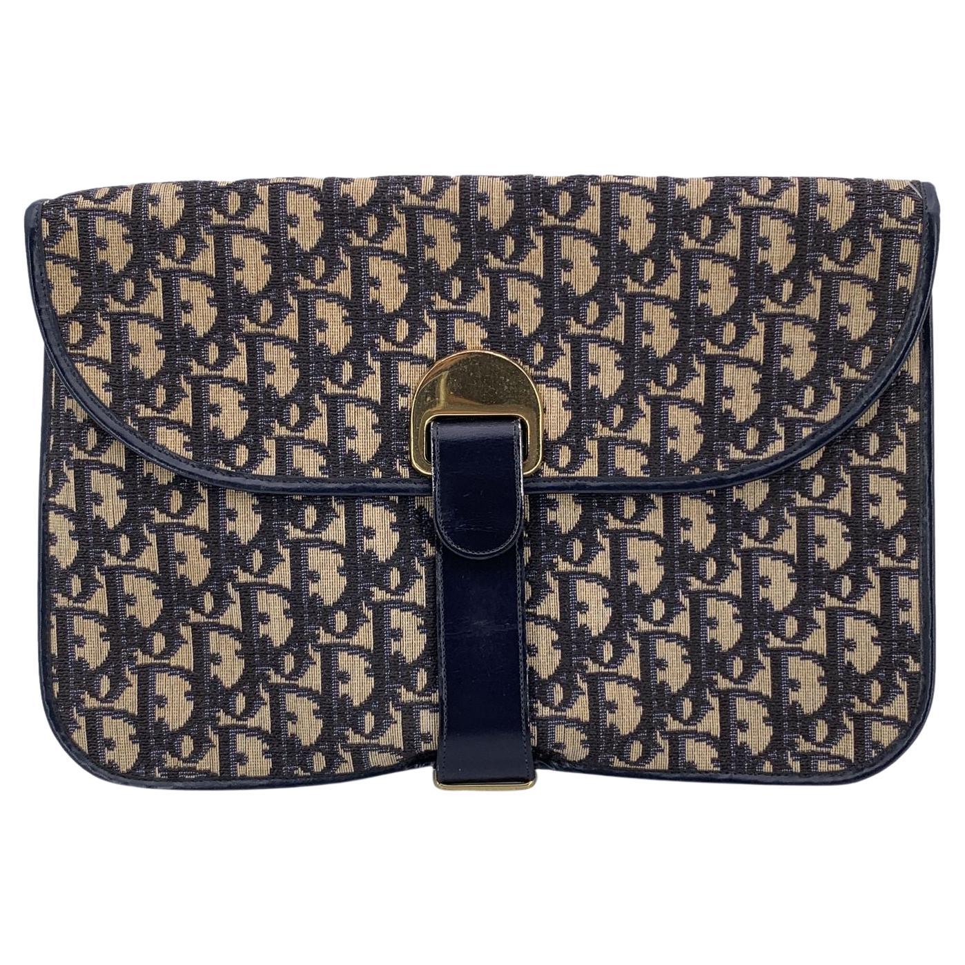 Christian Dior Vintage Dark Blue Oblique Monogram Clutch Bag For Sale
