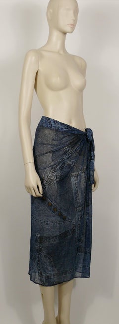 Christian Dior Vintage Denim Print Swimsuit Pareo