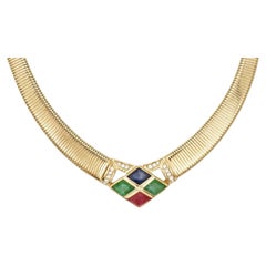 Christian Dior Vintage Diamond Gripoix Sapphire Emerald Ruby Crystals Necklace