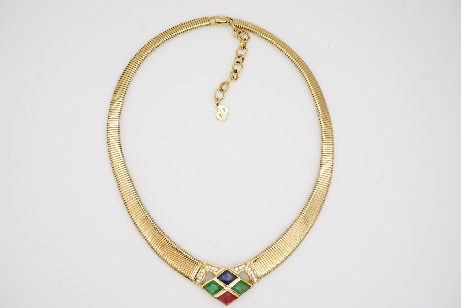 Christian Dior Vintage Diamond Sapphire Emerald Ruby Gripoix Crystals Necklace For Sale 5
