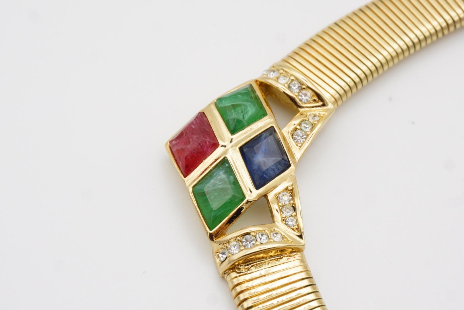 Christian Dior Vintage Diamond Sapphire Emerald Ruby Gripoix Crystals Necklace For Sale 6