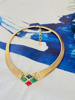 Christian Dior Vintage Diamond Sapphire Emerald Ruby Gripoix Crystals Necklace