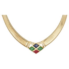 Christian Dior Vintage Diamond Sapphire Emerald Ruby Gripoix Crystals Necklace