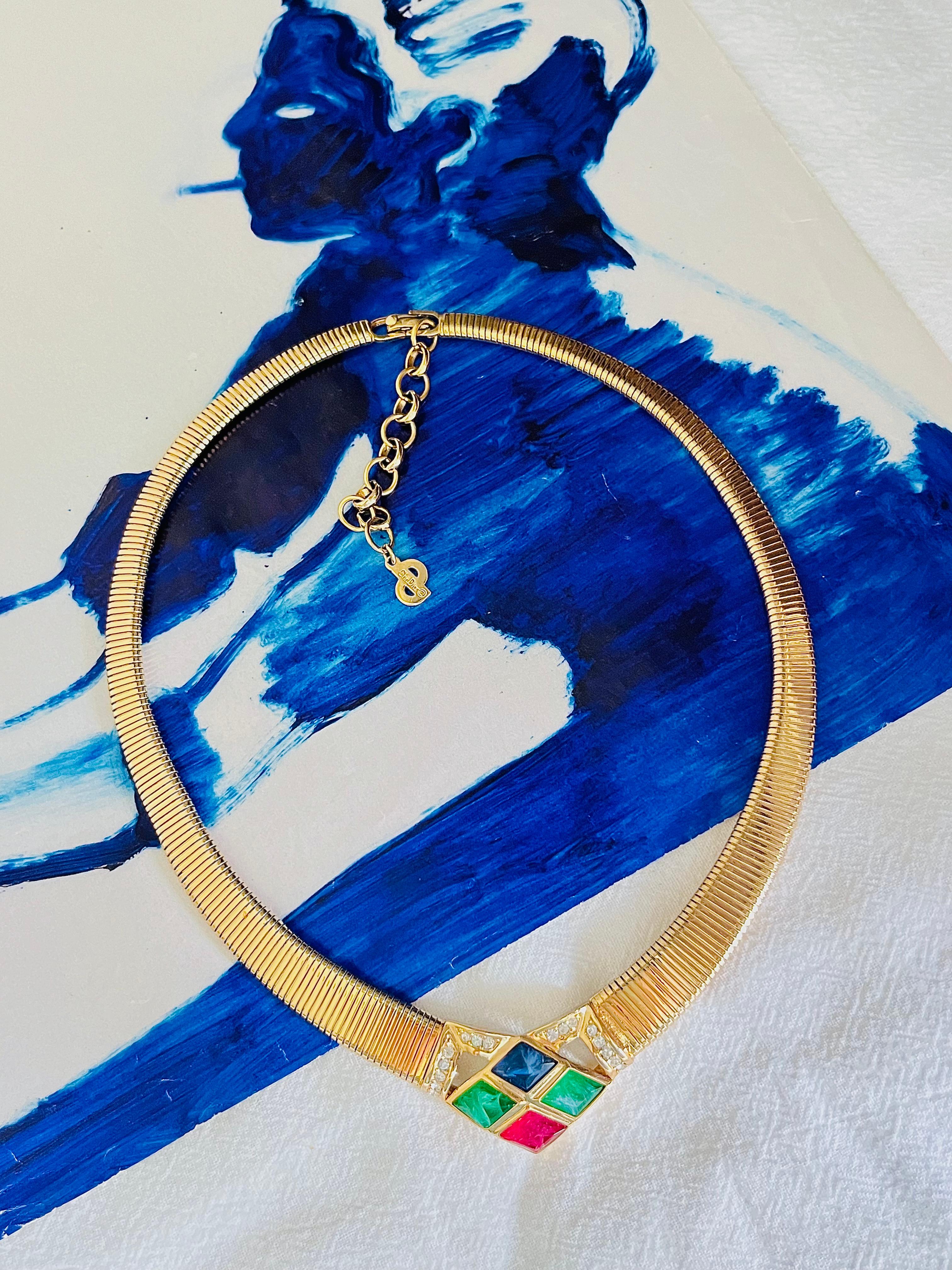 Christian Dior Vintage Diamond Sapphire Emerald Ruby Gripoix Crystals Necklace In Excellent Condition For Sale In Wokingham, England