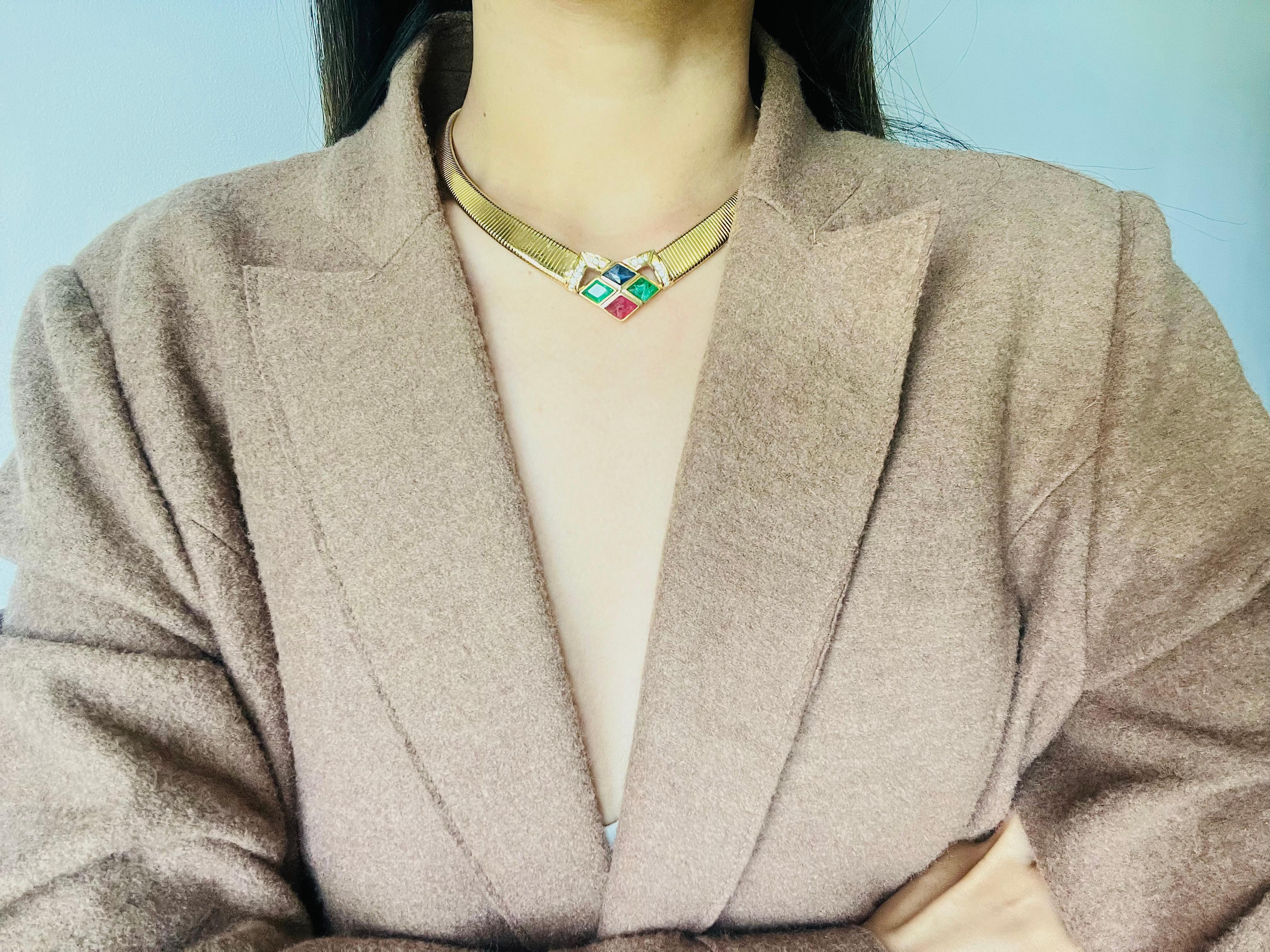 Christian Dior Vintage Diamond Sapphire Emerald Ruby Gripoix Crystals Necklace For Sale 2