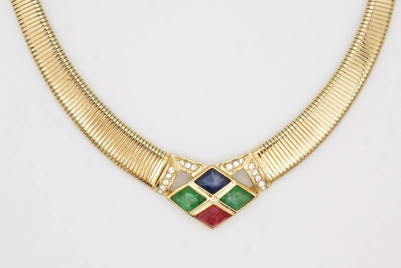 Christian Dior Vintage Diamond Sapphire Emerald Ruby Gripoix Crystals Necklace For Sale 4