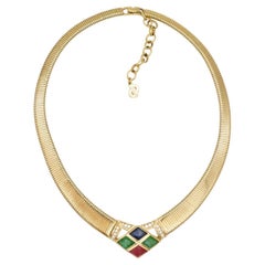 Christian Dior Vintage Diamond Sapphire Emerald Ruby Gripoix Crystals Necklace