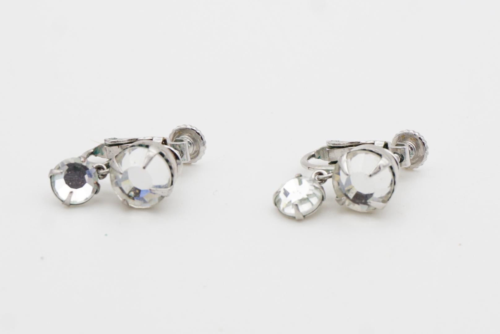Christian Dior Vintage Double Clear Circle Crystals Drop Silver Clip Earrings 5