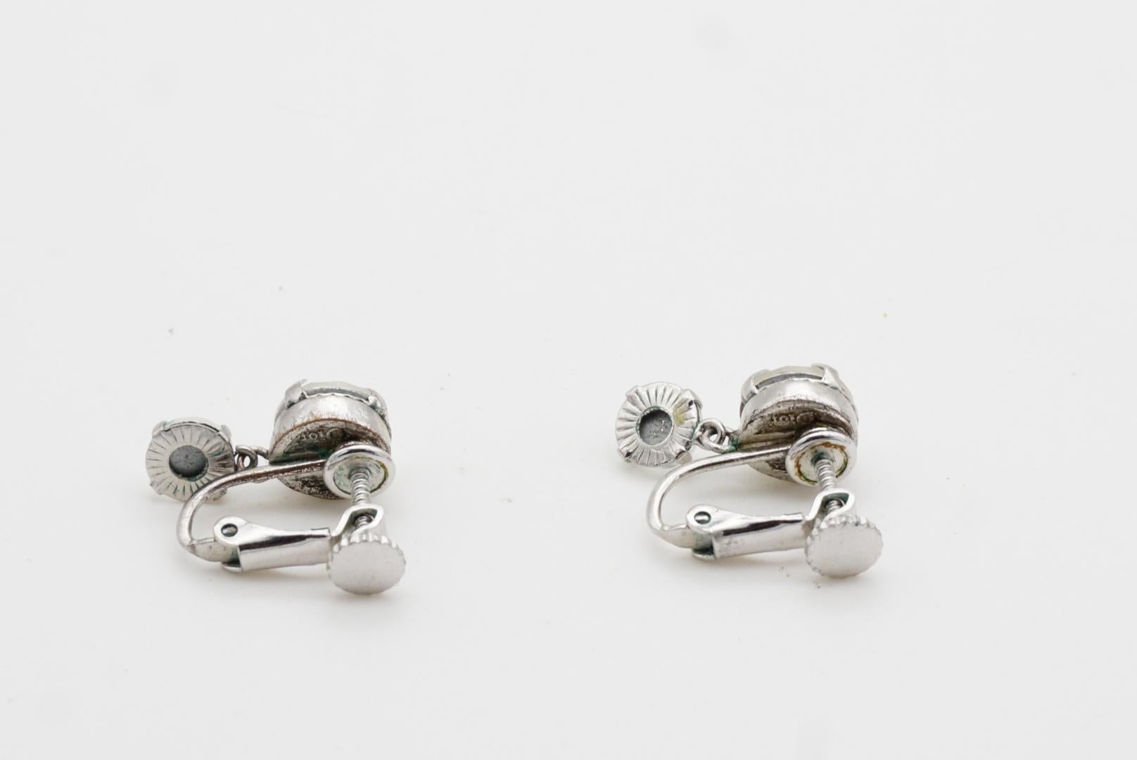 Christian Dior Vintage Double Clear Circle Crystals Drop Silver Clip Earrings 6