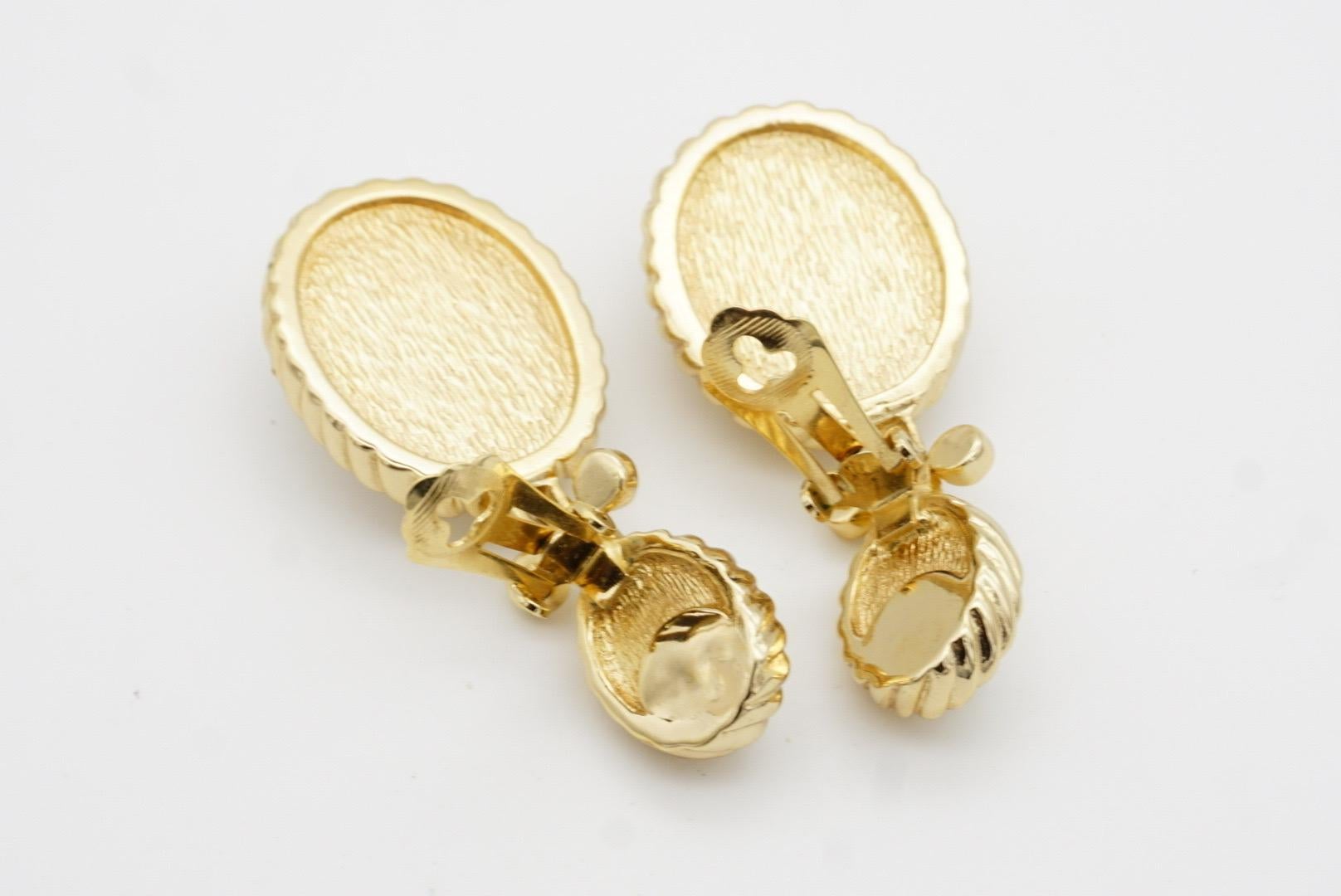 Christian Dior Vintage Double Large White Oval Pearls Crystals Dangle Earrings For Sale 7