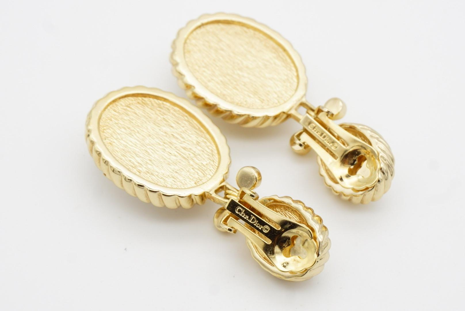 Christian Dior Vintage Double Large White Oval Pearls Crystals Dangle Earrings For Sale 8