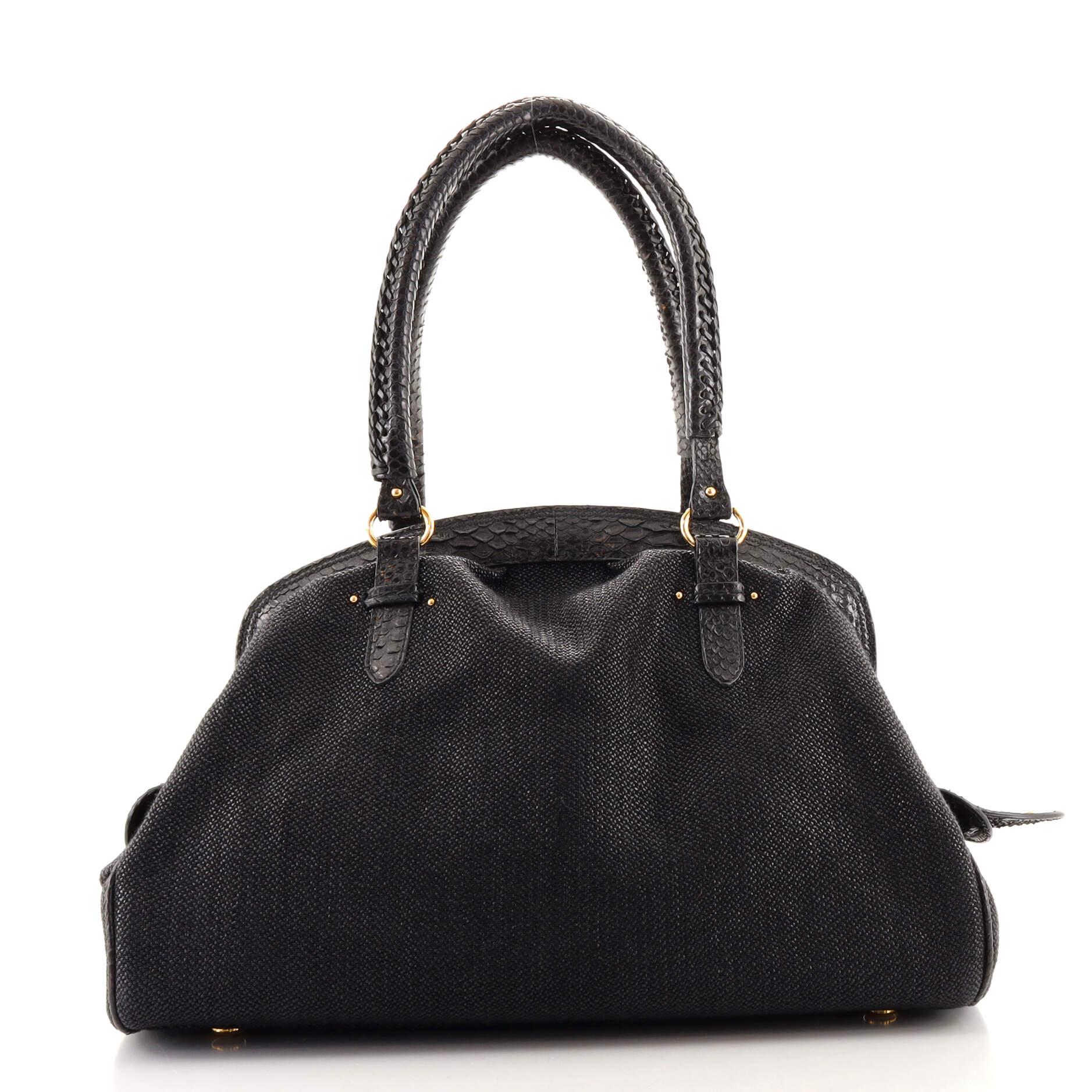 Black Christian Dior Vintage Double Pocket Bowler Bag Canvas with Python Medium