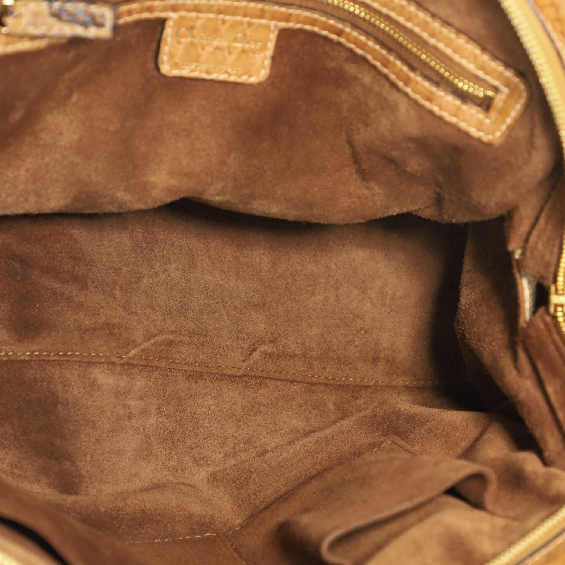 Beige Christian Dior Vintage Double Pocket Bowler Bag Canvas with Python Medium