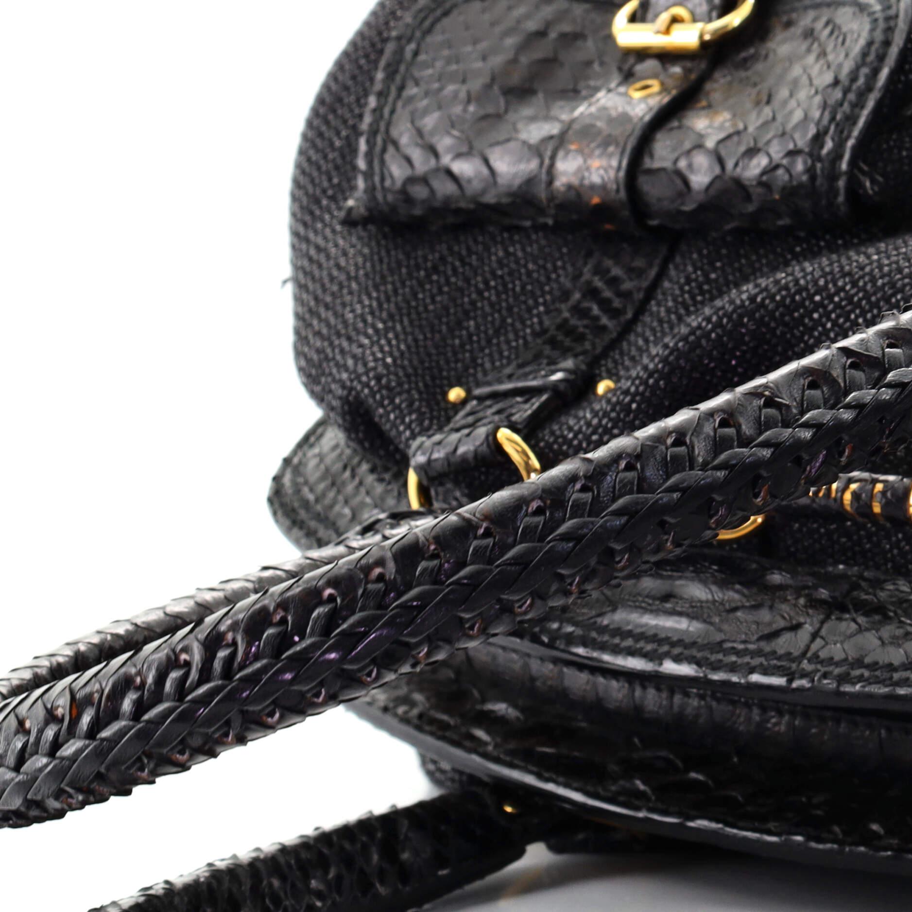 Christian Dior Vintage Double Pocket Bowler Bag Canvas with Python Medium 1