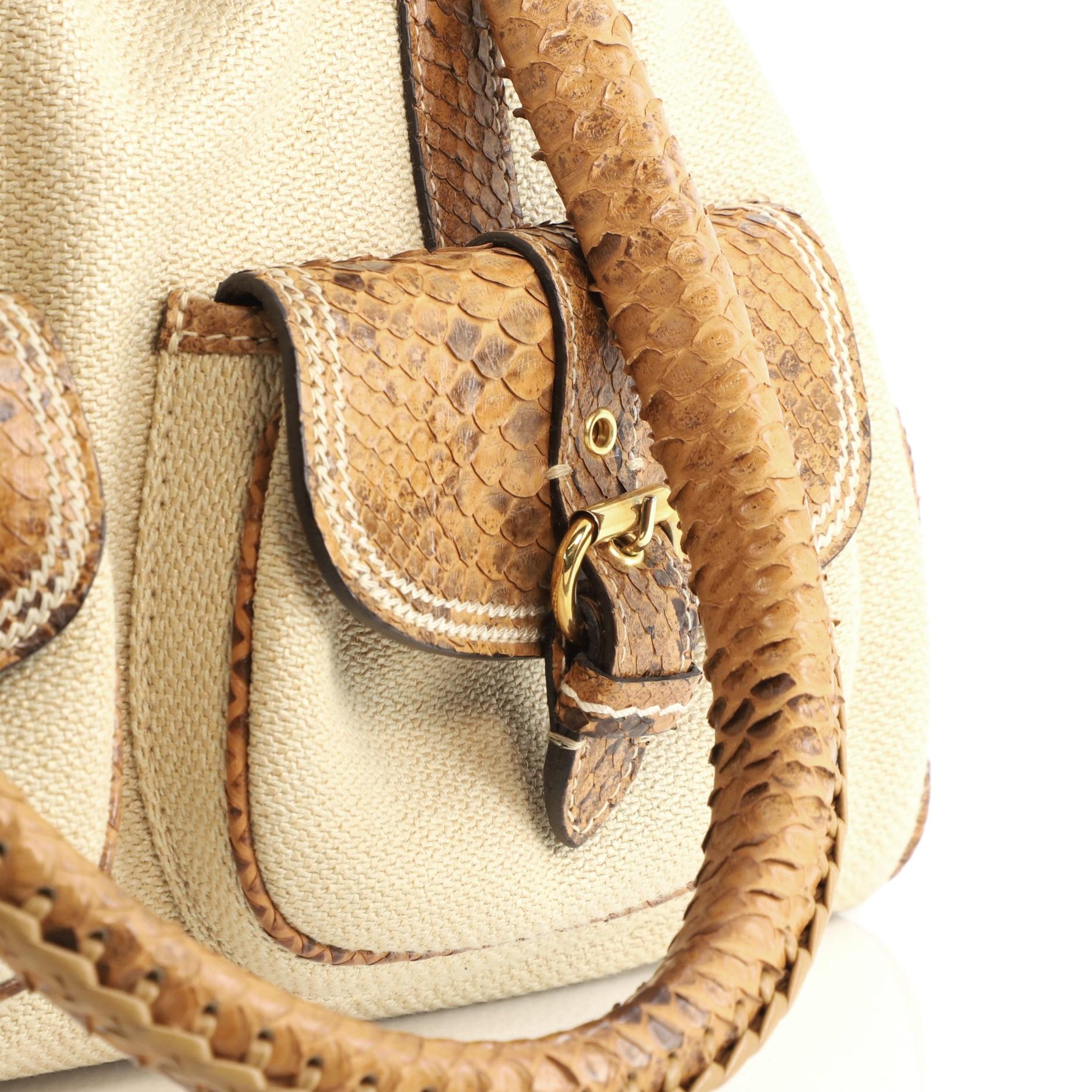 Women's or Men's Christian Dior Vintage Double Pocket Bowler Bag Canvas with Python Medium
