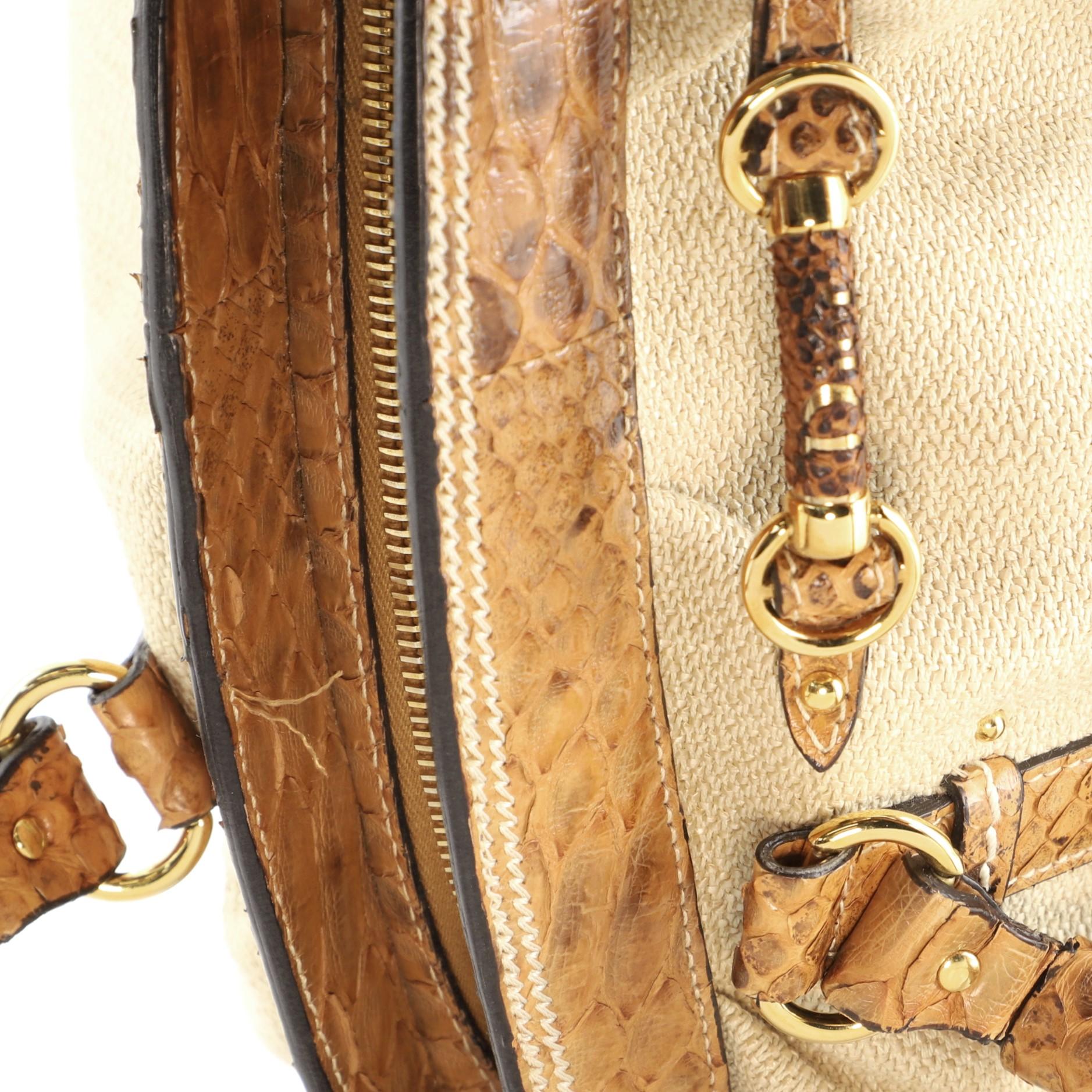 Christian Dior Vintage Double Pocket Bowler Bag Canvas with Python Medium 1