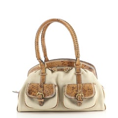 Christian Dior Vintage Double Pocket Bowler Bag Canvas with Python Medium