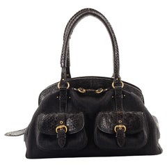 Christian Dior Vintage Double Pocket Bowler Bag Canvas with Python Medium