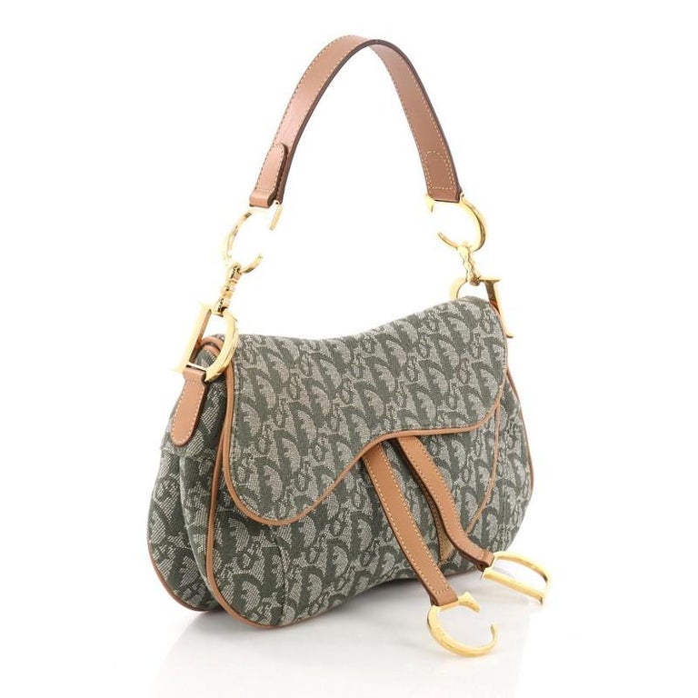 Christian Dior Vintage Double Saddle Bag Diorissimo Canvas at 1stDibs
