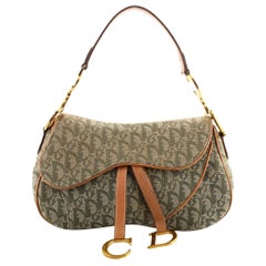 Christian Dior Vintage Double Saddle Bag Diorissimo Canvas