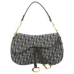 Dior - Authenticated Double Saddle Handbag - Cotton Grey Plain for Women, Good Condition