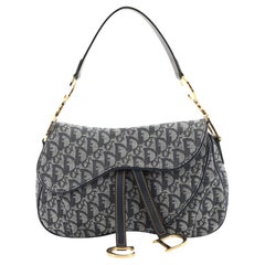 Christian Dior Vintage Double Saddle Bag Diorissimo Canvas
