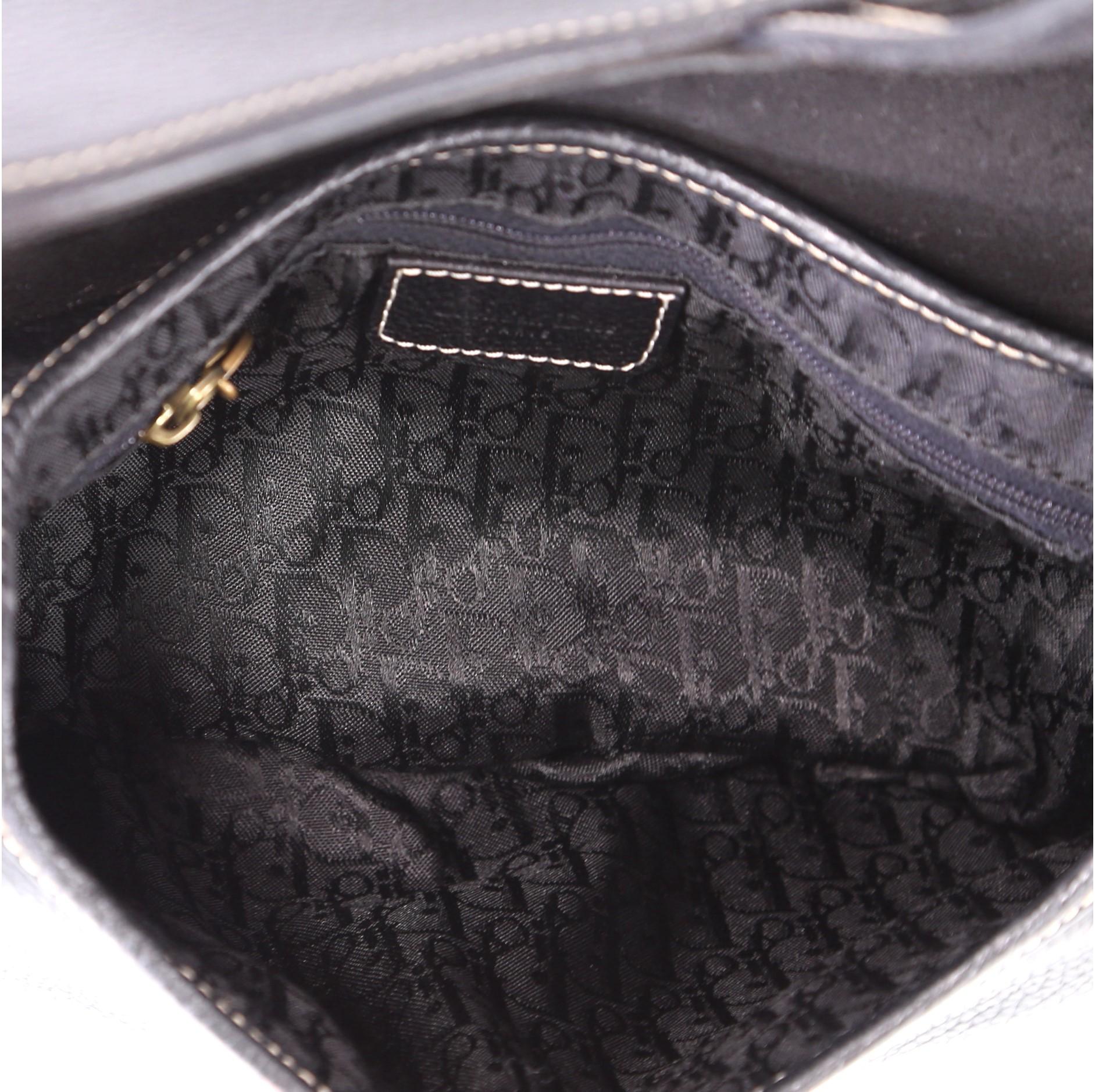 Black Christian Dior Vintage Double Saddle Bag Leather