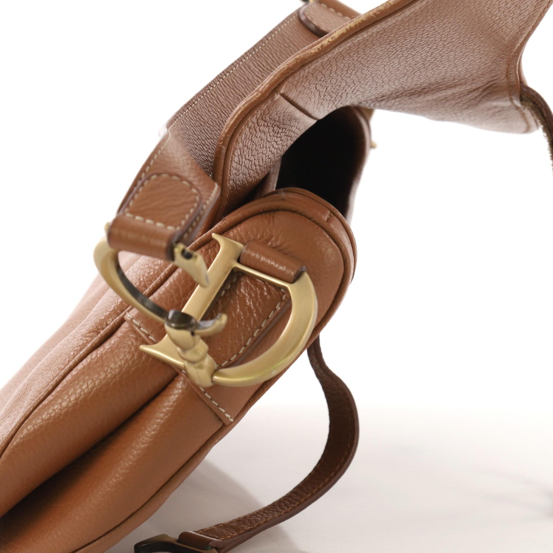 Brown Christian Dior Vintage Double Saddle Bag Leather