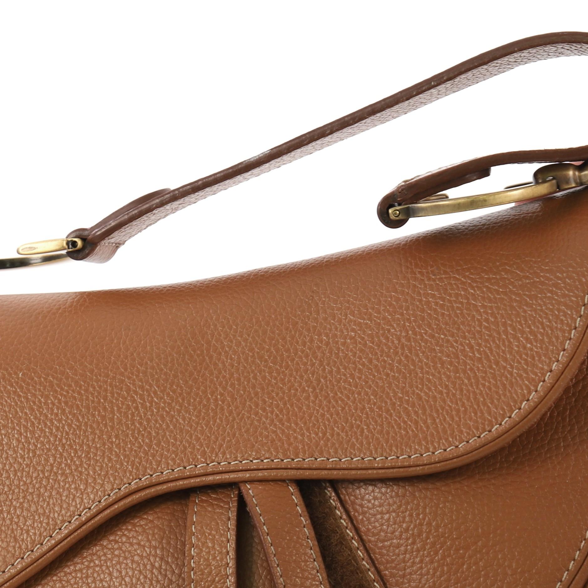 Christian Dior Vintage Double Saddle Bag Leather In Good Condition In NY, NY