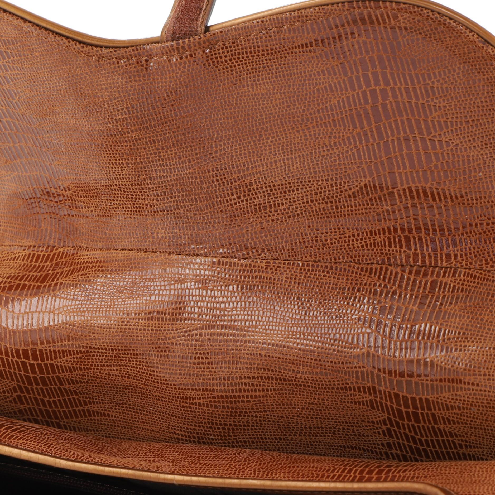 Christian Dior Vintage Double Saddle Bag Lizard Embossed Leather 1