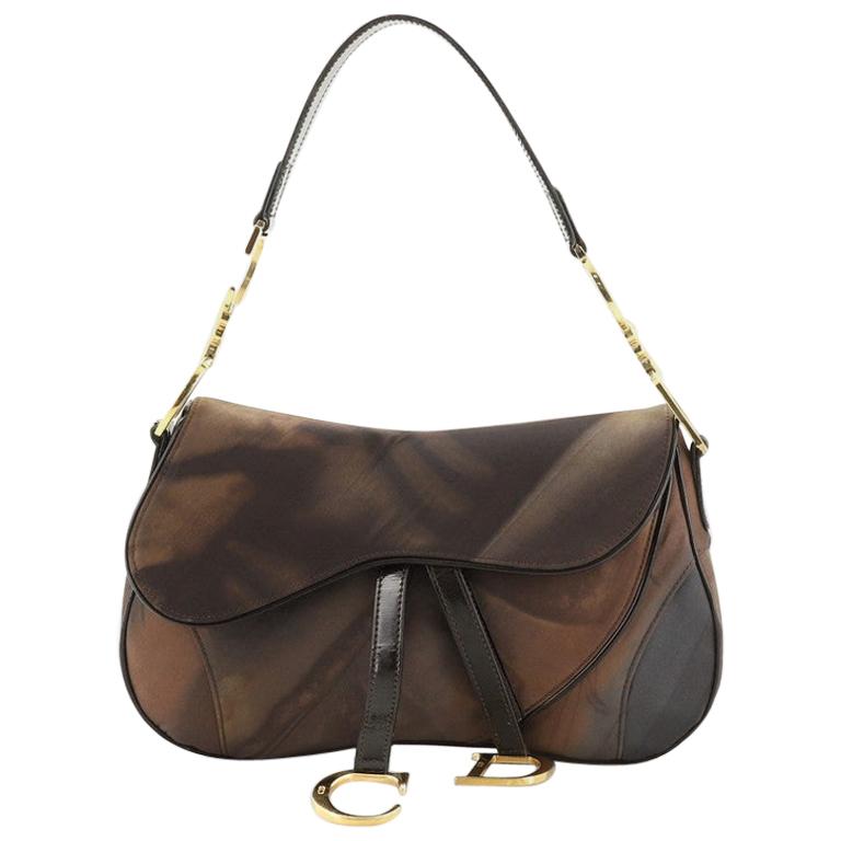 Christian Dior Vintage Double Saddle Bag Printed Nylon at 1stDibs