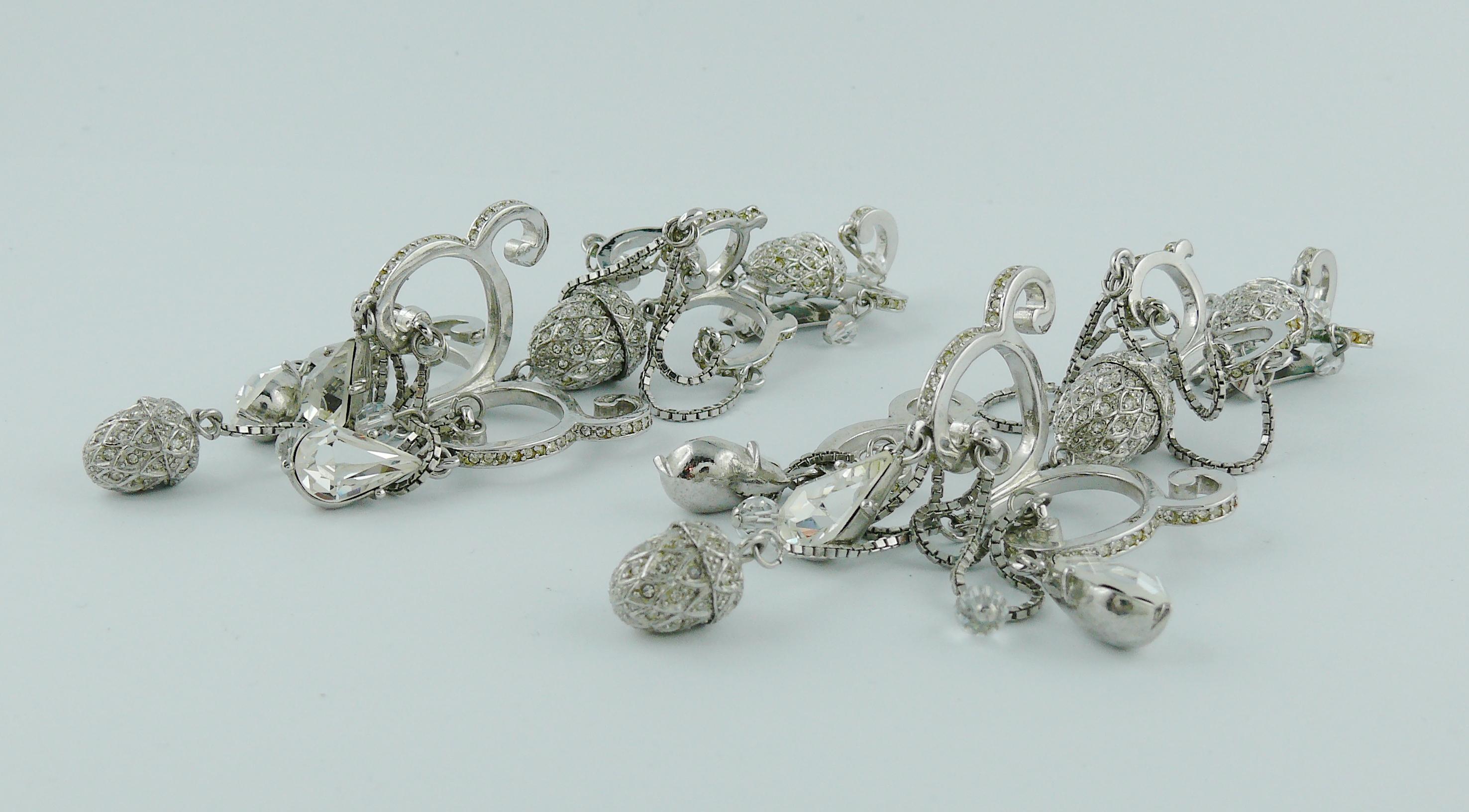Christian Dior Vintage Dramatic Jewelled Chandelier Dangling Earrings 1