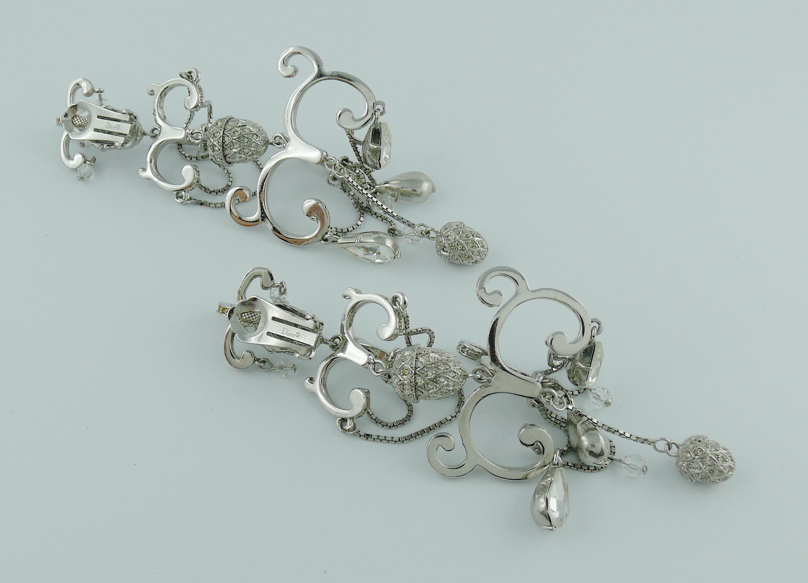 Christian Dior Vintage Dramatic Jewelled Chandelier Dangling Earrings 2