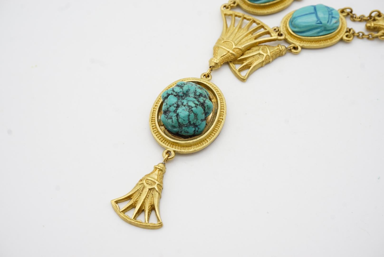 Christian Dior Vintage Egyptian Revival Turquoise Chandelier Fans Long Necklace For Sale 6